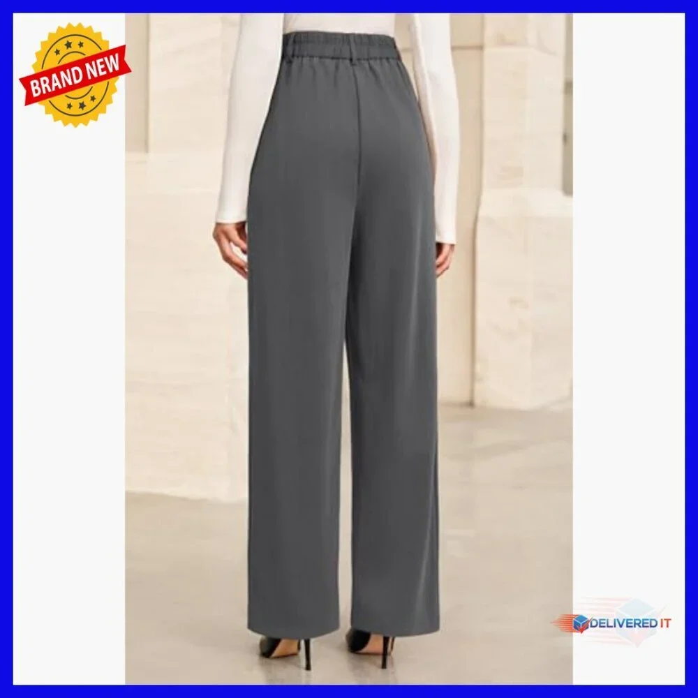 Lightweight Wool Blend Straight Leg Pants Elastic Waist Business Casual